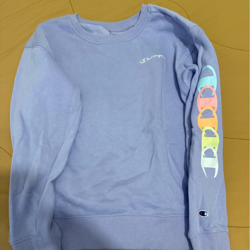 Champion Pastel Blue Sweatshirt with Rainbow Logo
